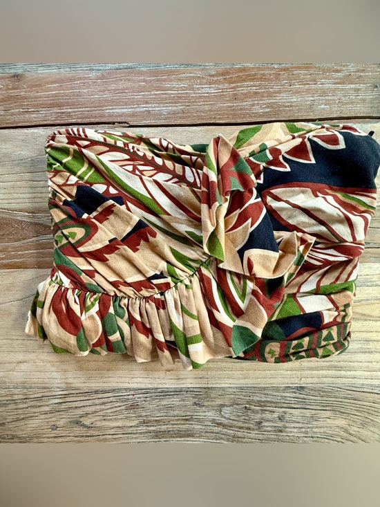 Zara Tops - Zara Strapless Tropical Print Top in Beige, Green, Rust, Navy